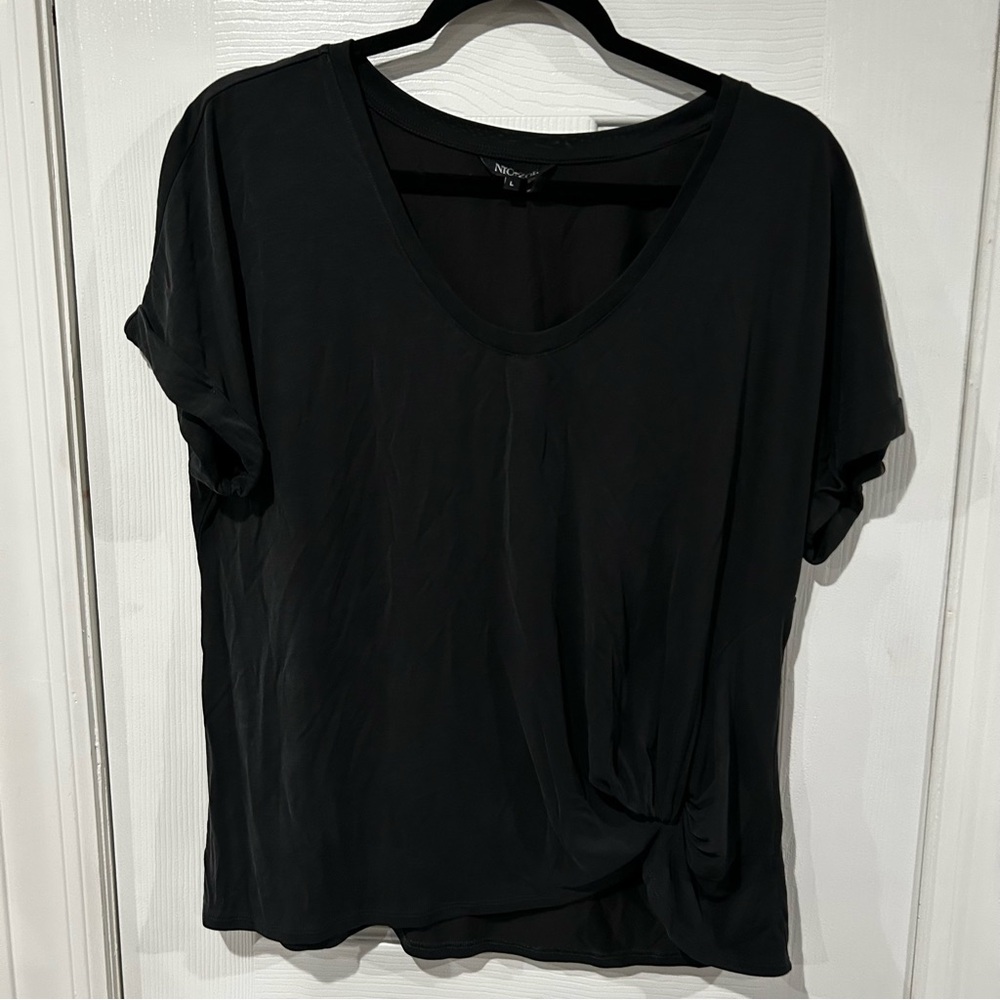 NIC+ZOE Black Relaxed Tie Front Short Sleeve Tee